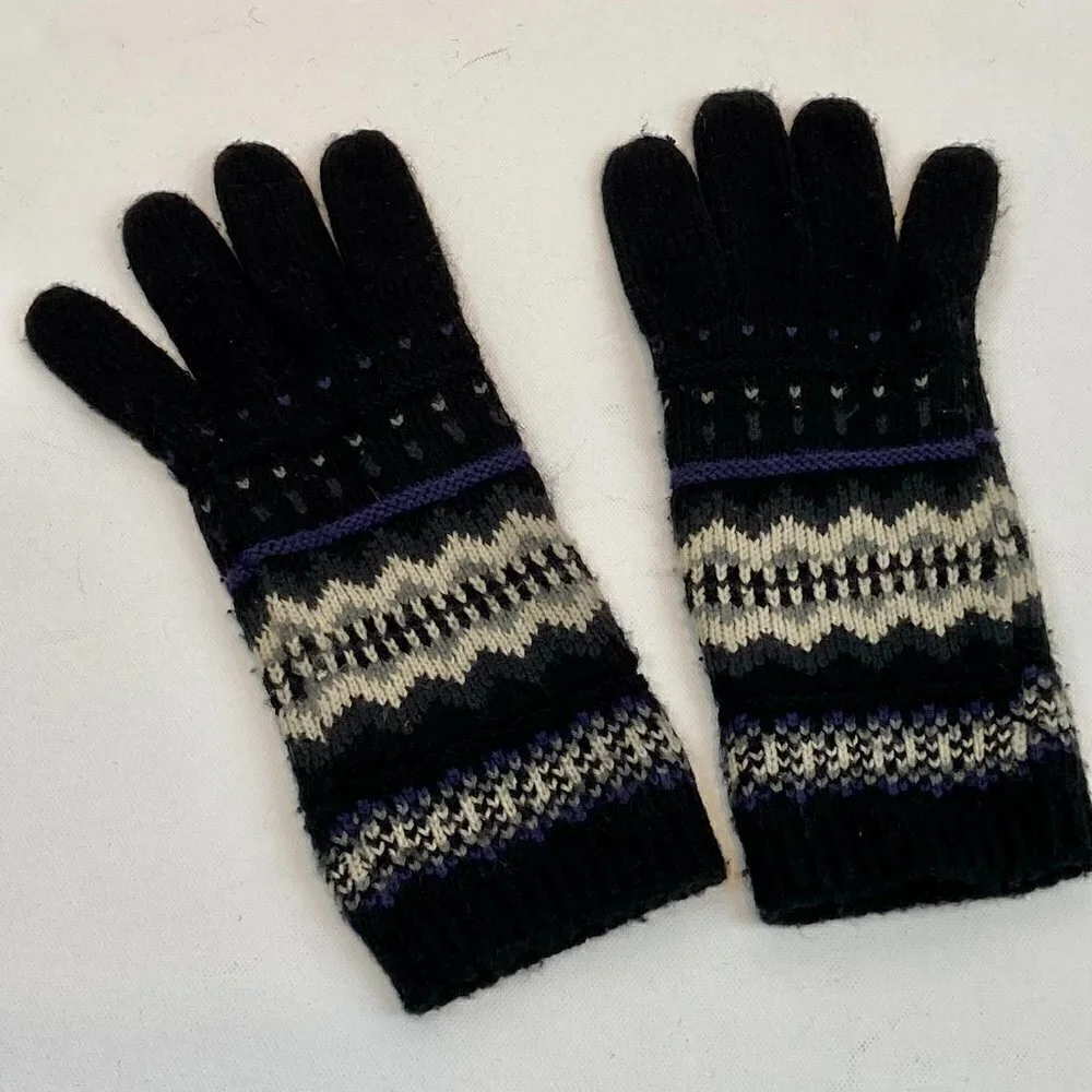 Super Cute + Warm Black + Purple Women's Knit Gloves